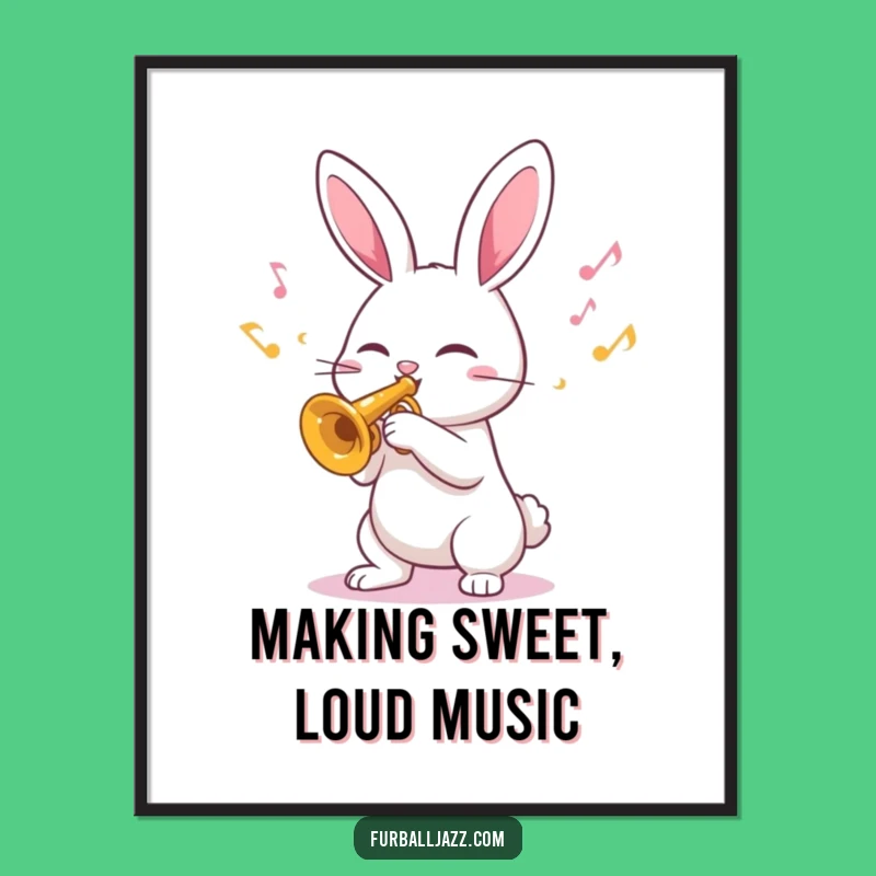 Funny Free Printable Wall Art: Rabbit Trumpet Player for a Cheerful Home Decor Gift