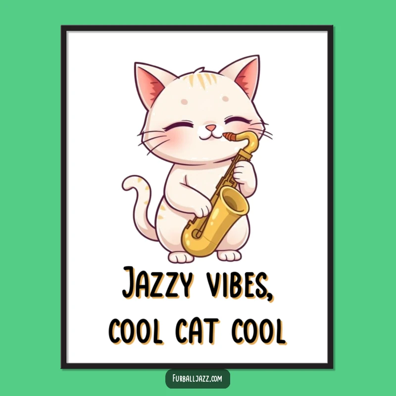 Funny Free Printable Wall Art: Sax Cat Jamming, Downloadable Decor for Vibes