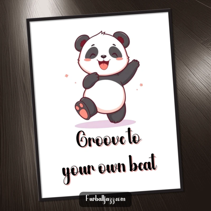Funny Free Printable Wall Art: A panda taps its foot joyfully, dancing to an invisible beat with pure delight.