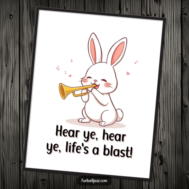 Funny Free Printable Wall Art: A rabbit cheerfully blows a tune on a trumpet, adding a lively musical element.