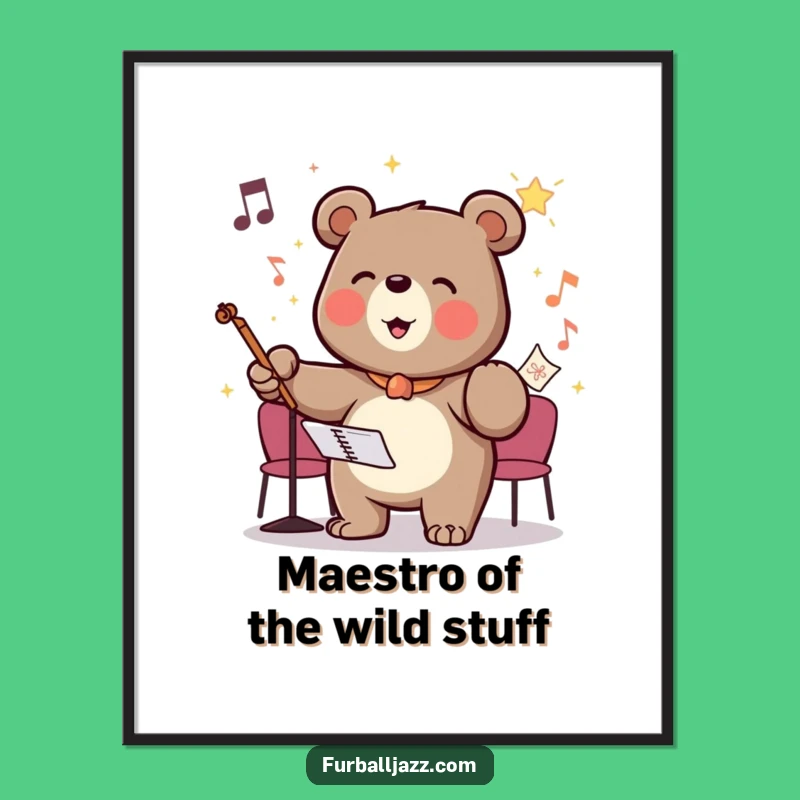 Funny Free Printable Wall Art: Bear Maestro Vibes - Downloadable Cheerful Art