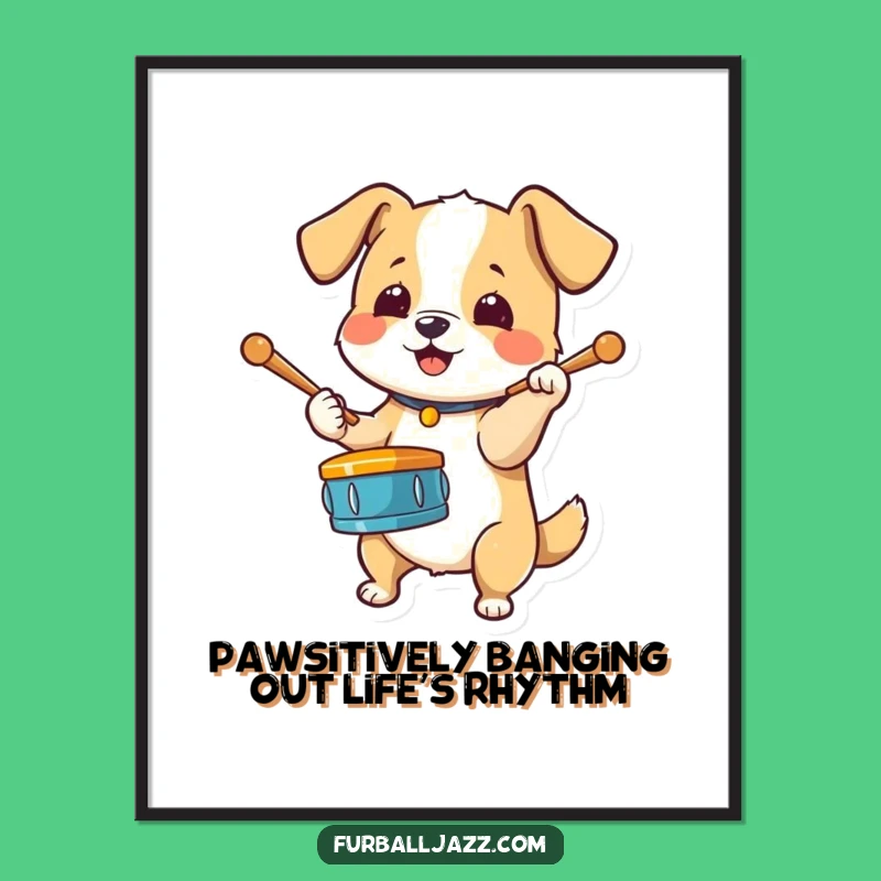 Funny Free Printable Wall Art: Drumming Dog, Energetic Downloadable Decor for Music Lovers