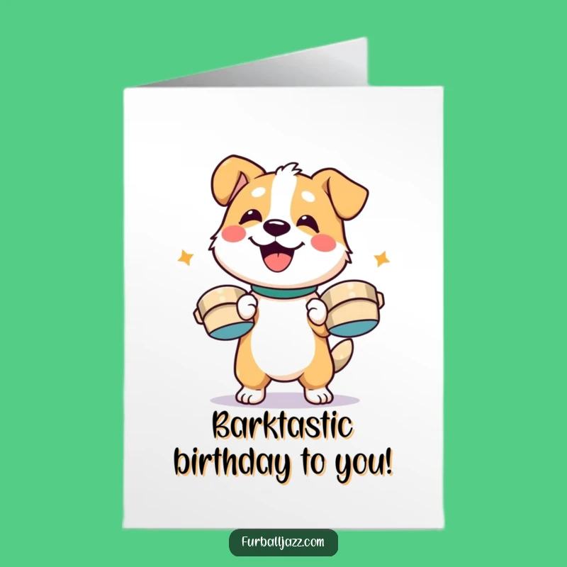 Free Printable Drumming Dog Birthday Card: Cymbal Crash Fun!