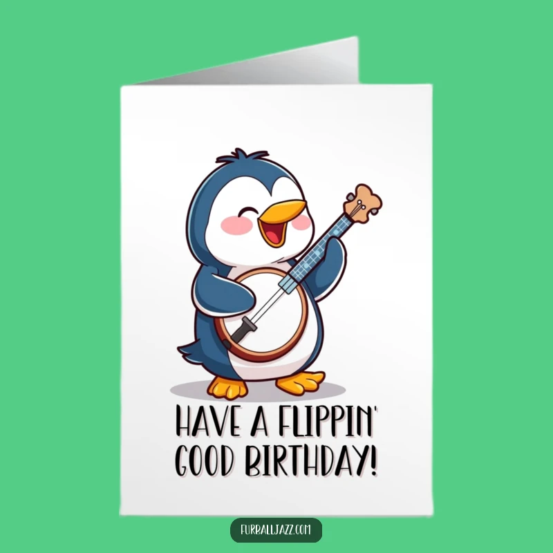 Free Printable Birthday Card: Banjo Penguin Musical Fun for a Lively Downloadable Gift