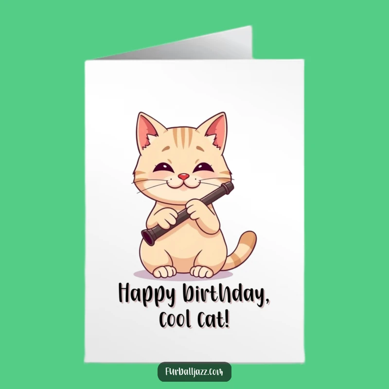 Free Printable Birthday Card Funny Cat Clarinetist - Downloadable Musical Gift