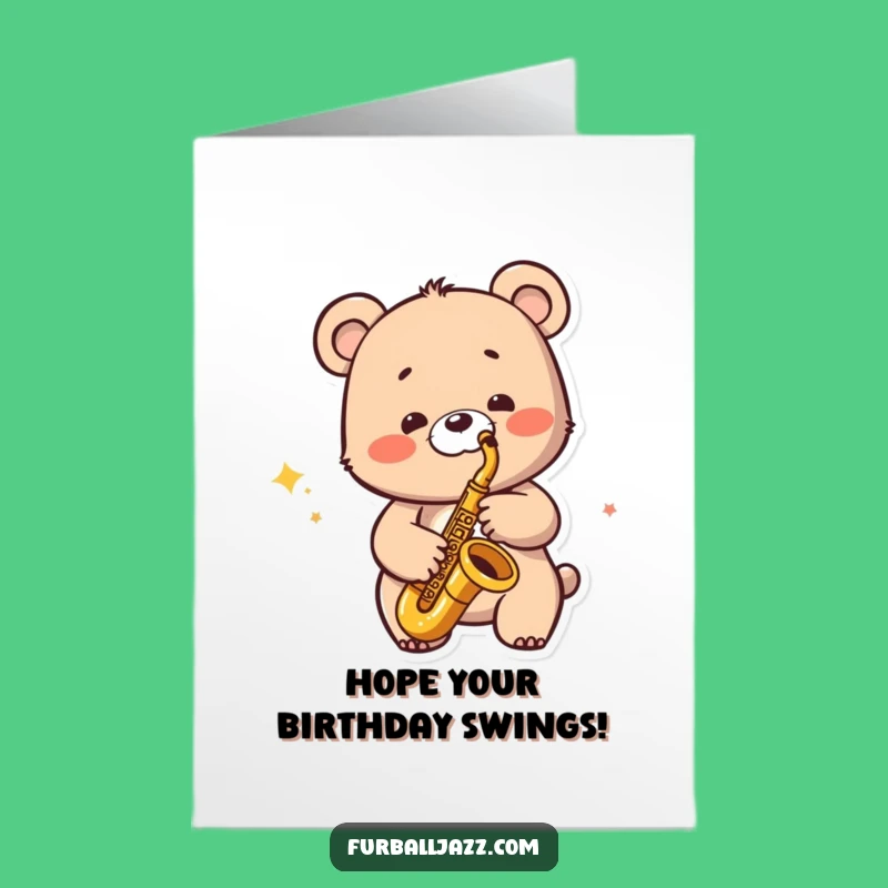 Free Printable Jazzy Bear Birthday Card: Funny Saxophone Downloadable Gift