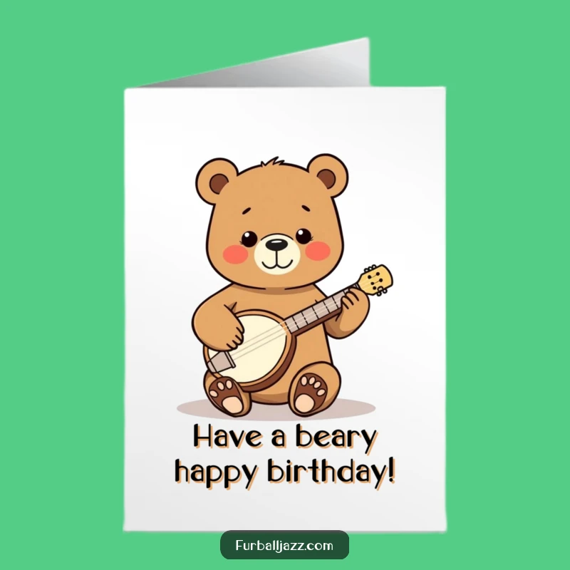 Free Printable Birthday Card: Happy Banjo Bear, Fun Downloadable Gift for Folksy Fun