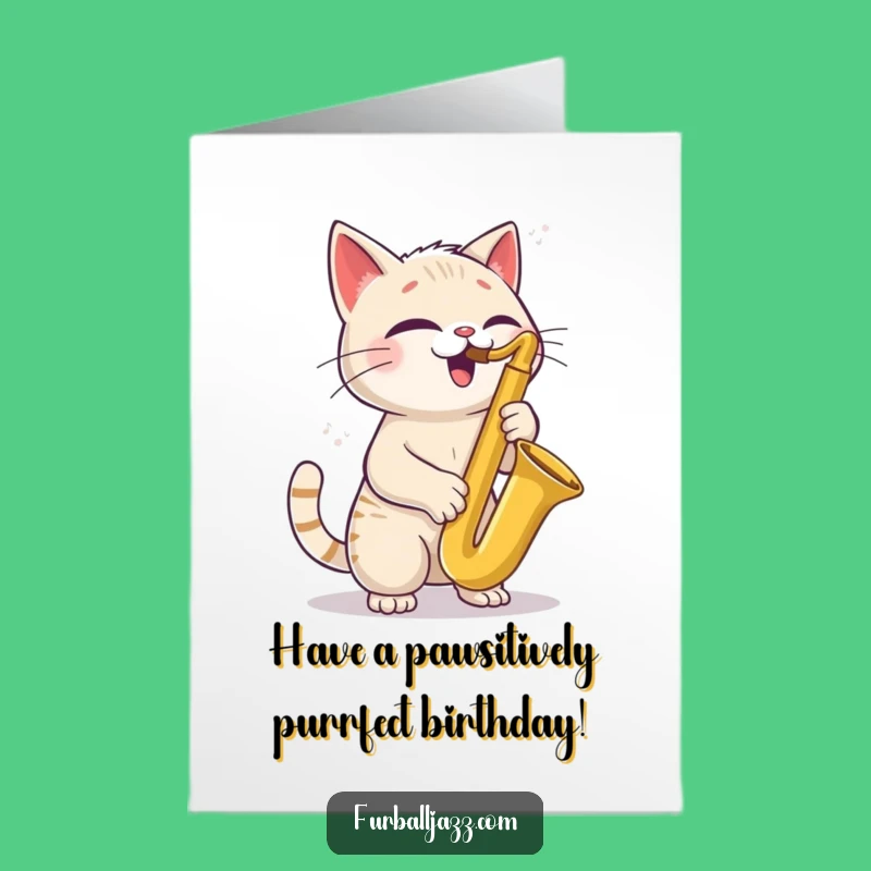 Free Printable Birthday Card: Jazzy Cat Sax, Hilarious Downloadable Gift for Music Lovers