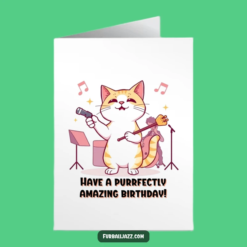 Free Printable Birthday Card: Jazzy Cat Conductor, Funky Tunes Downloadable Gift