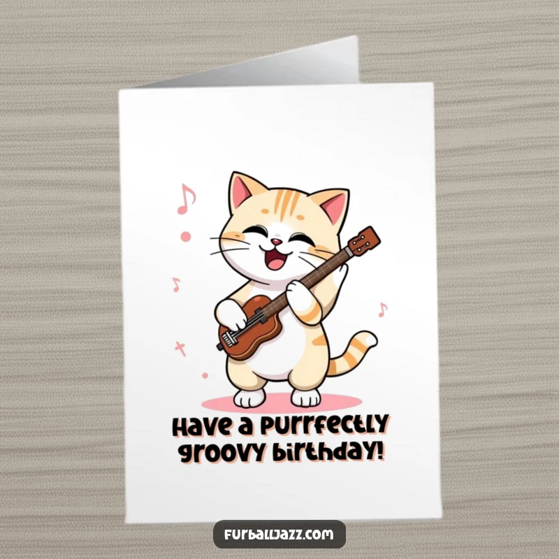 Funny Free Printable Cat Jazz Birthday Card: A cat tapping paws to jazz, sending birthday beats and playful energy.