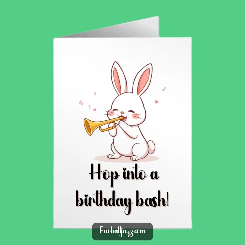 Free Printable Birthday Card: Cheerful Rabbit Trumpet, Fun Downloadable Gift for a Blast