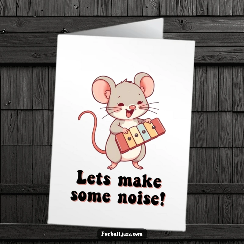 Funny Free Printable Birthday Card featuring a mouse energetically playing a xylophone, creating a jubilant birthday tune.