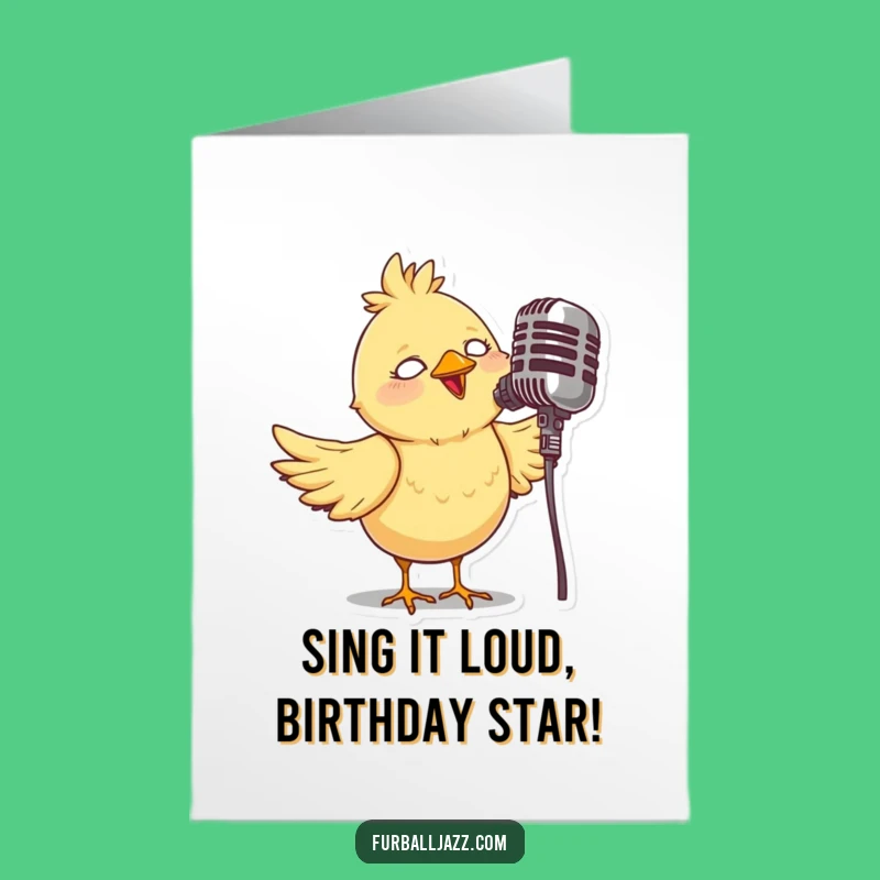 Free Printable Birthday Card: Singing Bird Retro Mic - Downloadable Musical Greeting