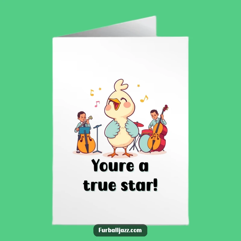 Free Printable Bird Sings Congrats Card: Funny Jazz Band Downloadable for Celebrations