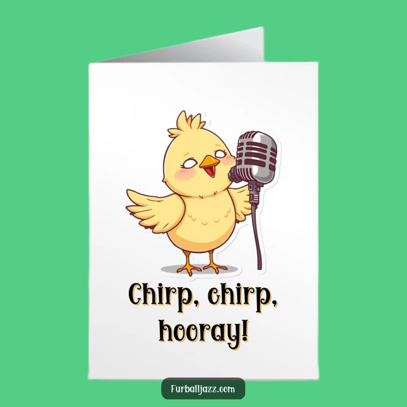 Free Printable Congrats Card: Bird Crooner Vintage Mic - Downloadable Melody Greeting