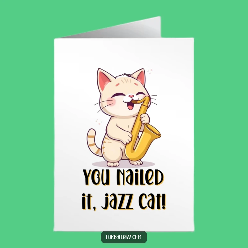 Free Printable Congrats Card: Jazzy Cat Sax, Fun Downloadable Surprise for Any Achievement