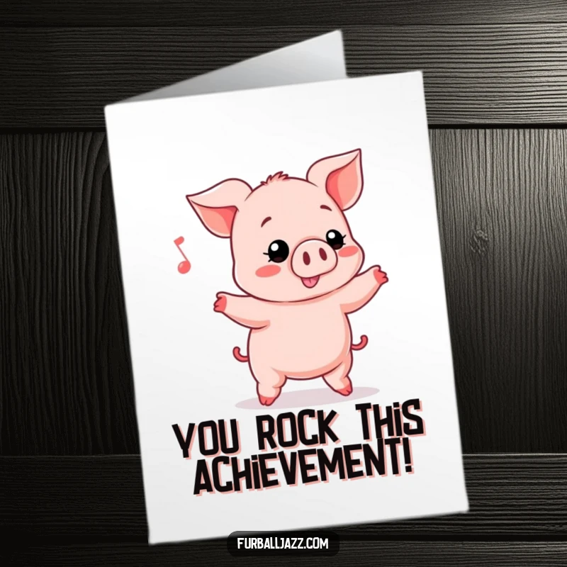 Funny Free Printable Congratulations Card showing a piglet enthusiastically bopping its head to an unseen rhythm.