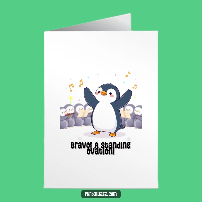 Free Printable Congratulations Card: Penguin Conductor, Celebrate Success with Flair