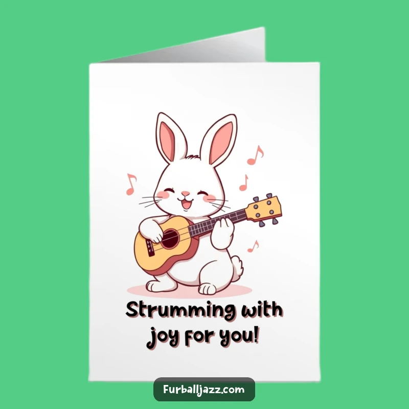 Free Printable Congrats Card: Humorous Rabbit Ukulele Serenade Downloadable Gift