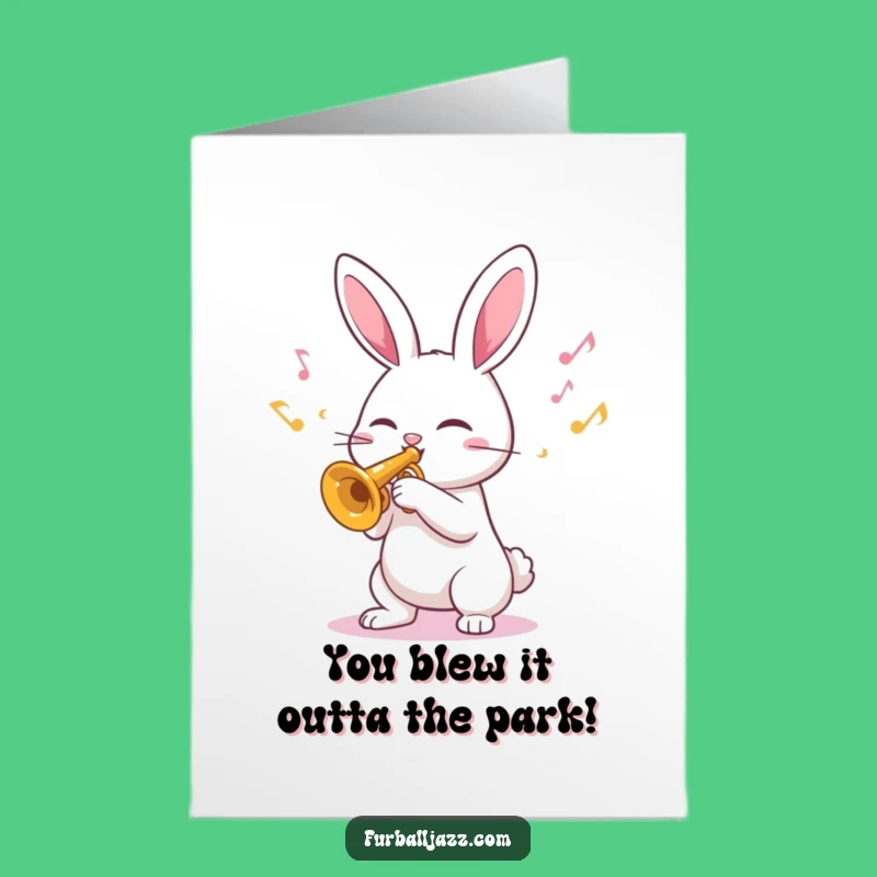 Free Printable Card: Funny Rabbit Trumpet Fanfare for Your Big Congratulations!