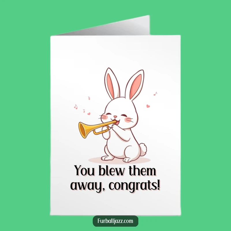 Free Printable Congrats Card: Rabbit Trumpet Fanfare, Joyful Downloadable Surprise for Success