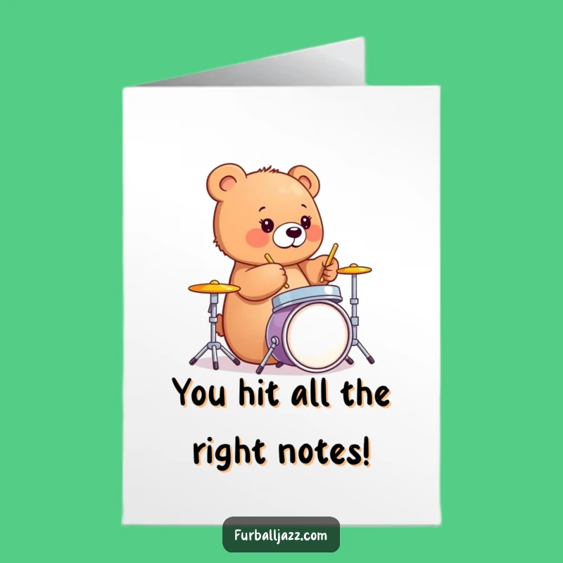 Free Printable Congrats Card: Drumming Bear Cub Celebration, Downloadable Gift for Big Wins
