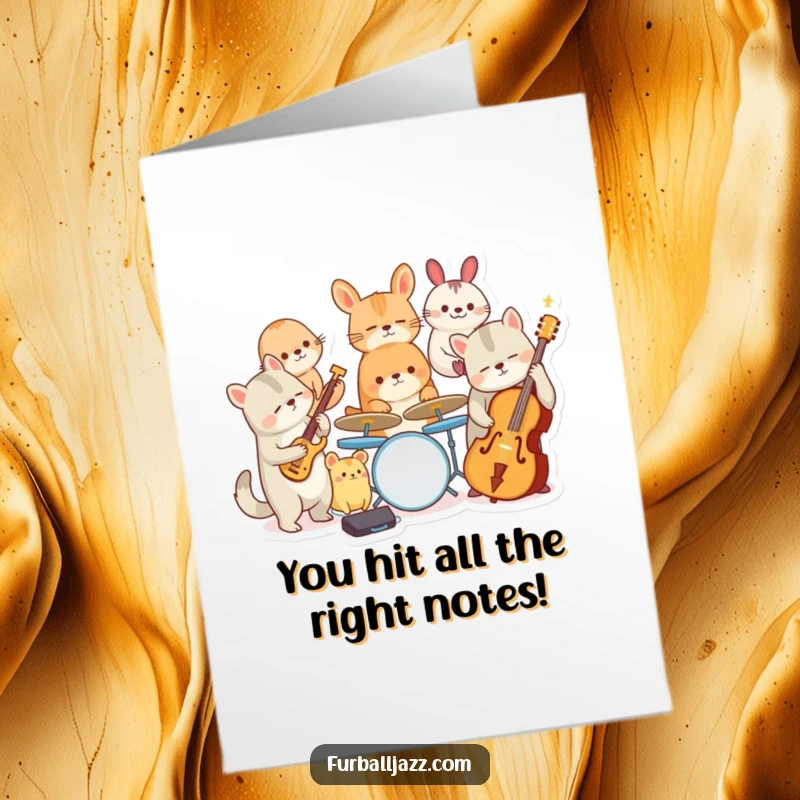 Funny Free Printable Congratulations Card: A whimsical animal jazz band plays triumphantly, celebrating a big achievement.