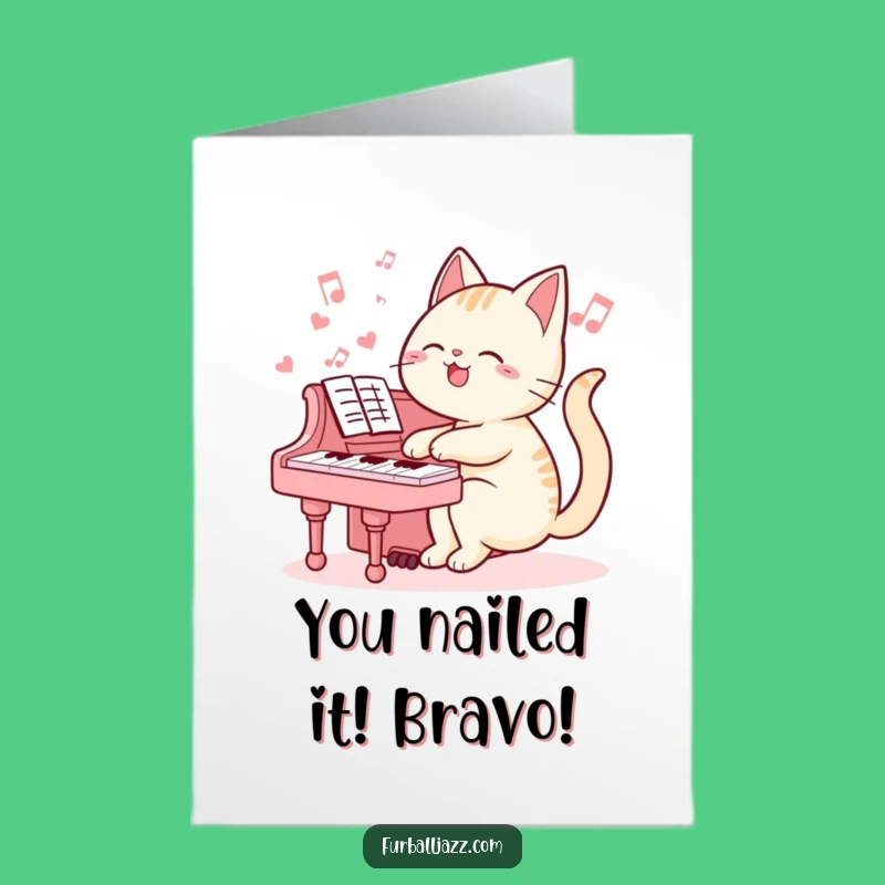 Free Printable Congrats Card: Cat Pianist Music Celebration Downloadable Gift