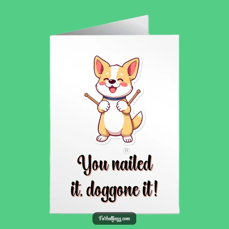 Free Printable Congrats Card: Rocking Dog Drummer, Awesome Downloadable Gift for Success