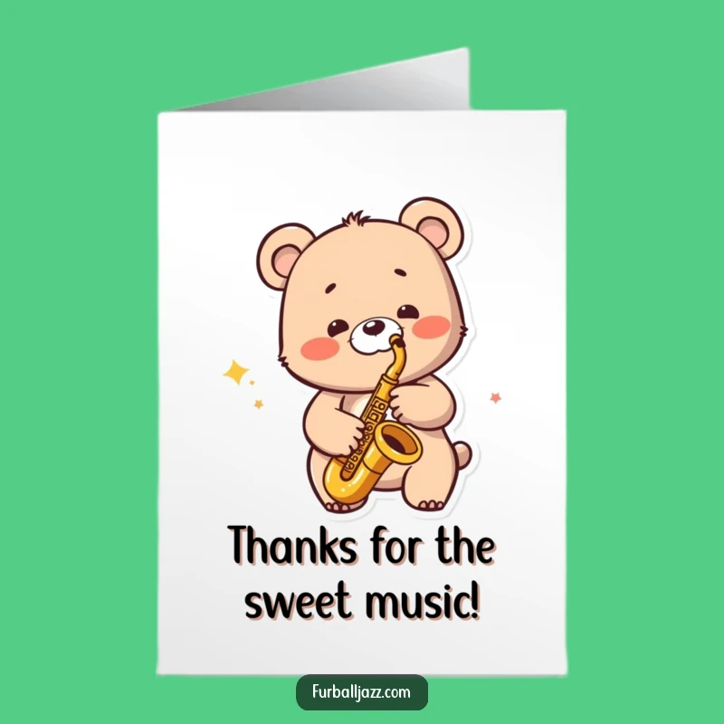 Free Printable Jazzy Bear Thank You Card: Funny Saxophone Downloadable Gift