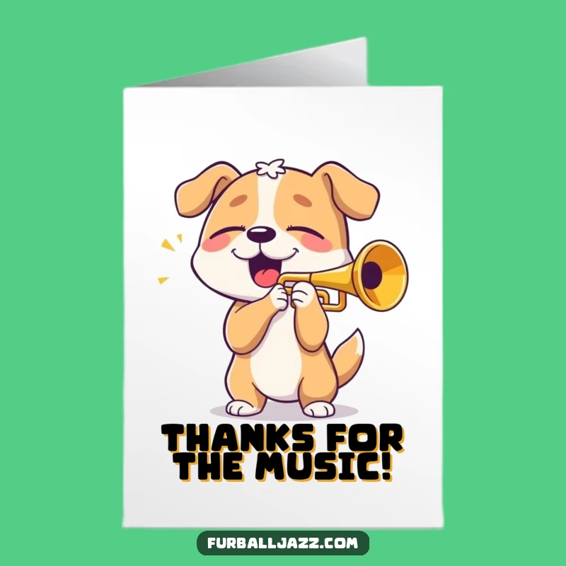 Free Printable Thank You Card: Grateful Dog's Trumpet Tune, Downloadable Gift of Appreciation