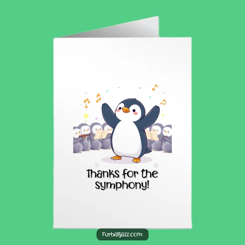 Free Printable Thank You Card: Penguin Orchestra Leader, Gratitude with Musical Style