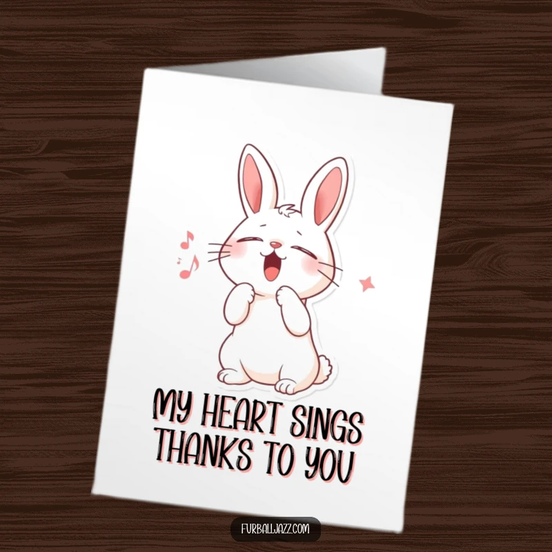 Funny Free Printable Thank You Card: Rabbit in mid-scat, eyes closed in pure musical bliss, conveying thanks.