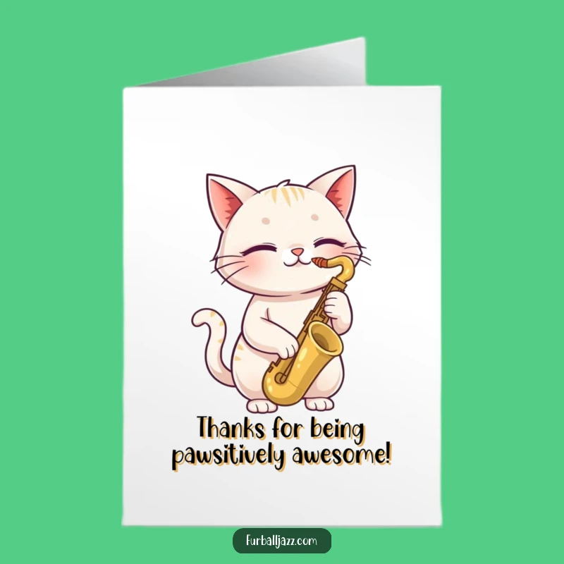 Free Printable Thank You Card: Sax Cat Jamming, a Musical Downloadable Gift