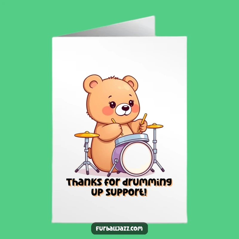 Free Printable Thank You Card: Drumming Bear Cub Thanks, Downloadable Gift of Gratitude