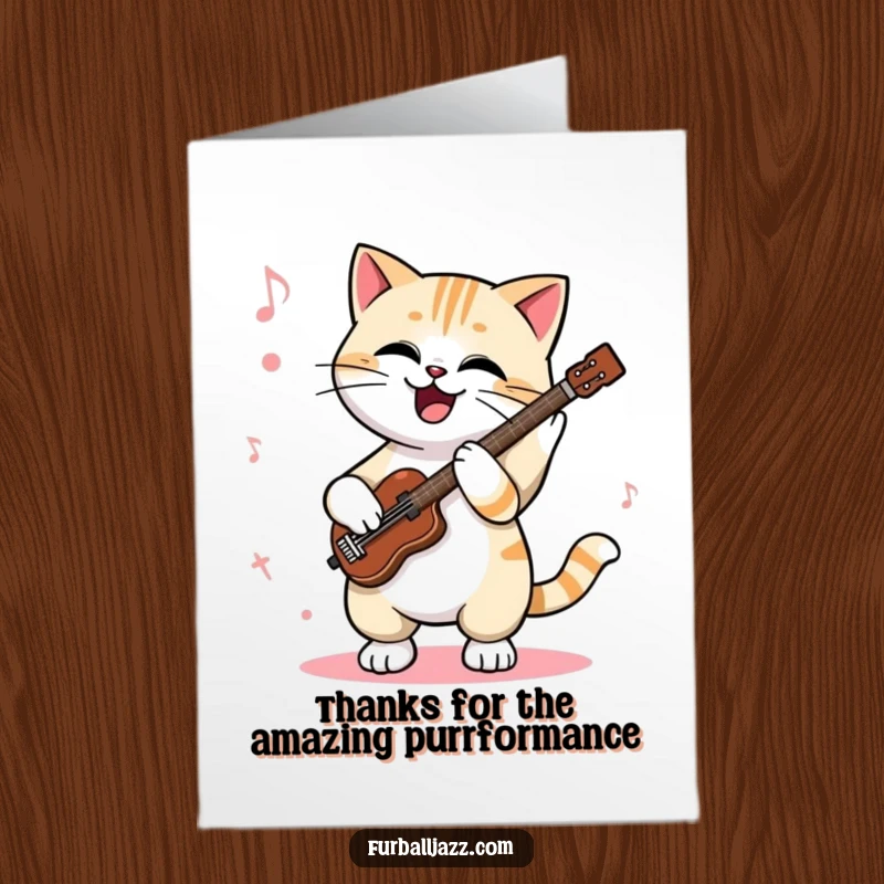 Funny Free Printable Cat Jazz Thank You Card: A cat tapping paws to jazz, offering thanks with a fun, rhythmic expression.