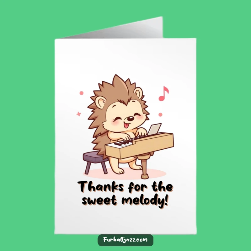 Free Printable Hedgehog Piano Thank You Card - Sweet Downloadable Gift of Gratitude
