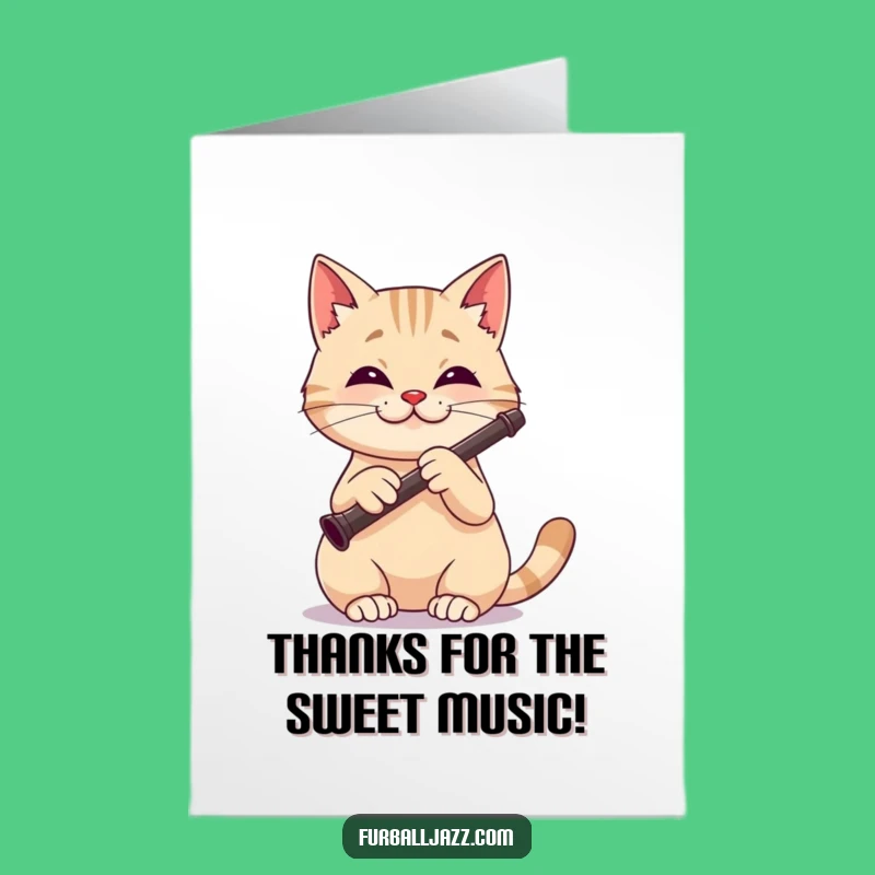 Free Printable Thank You Card Funny Cat Clarinetist - Downloadable Musical Gift