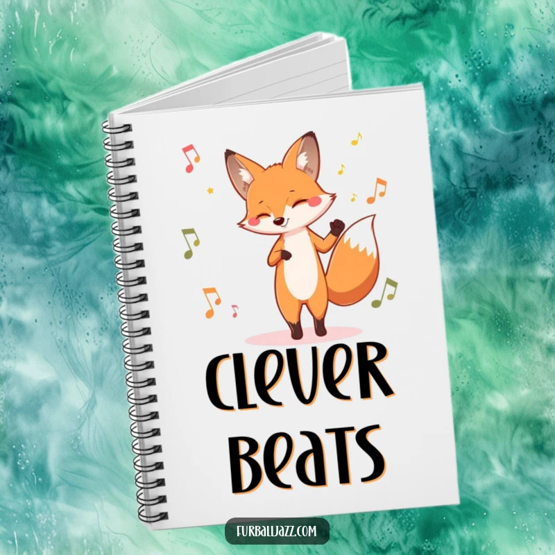 Funny fox notebook featuring a fox tapping its foot to jazz music, ideal for writing notes, lyrics, or ideas with a jazzy touch.