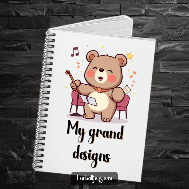 Funny notebook cover with a bear conducting an invisible orchestra with glee, perfect for planning and directing.
