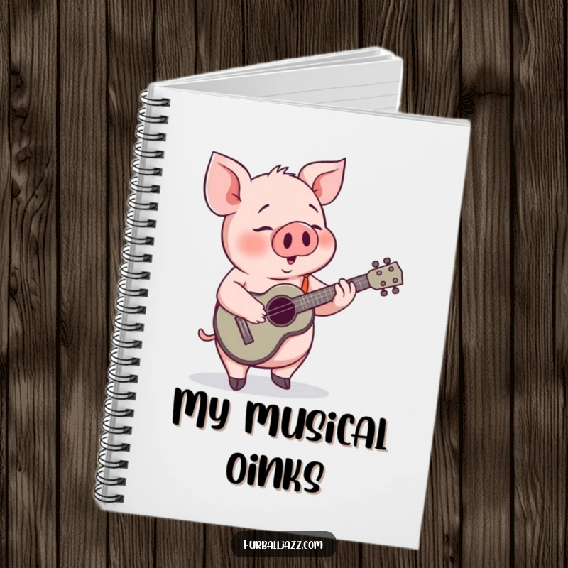 Funny Pig Ukulele Notebook: A whimsical pig with a ukulele, designed for jotting down notes and melodies.