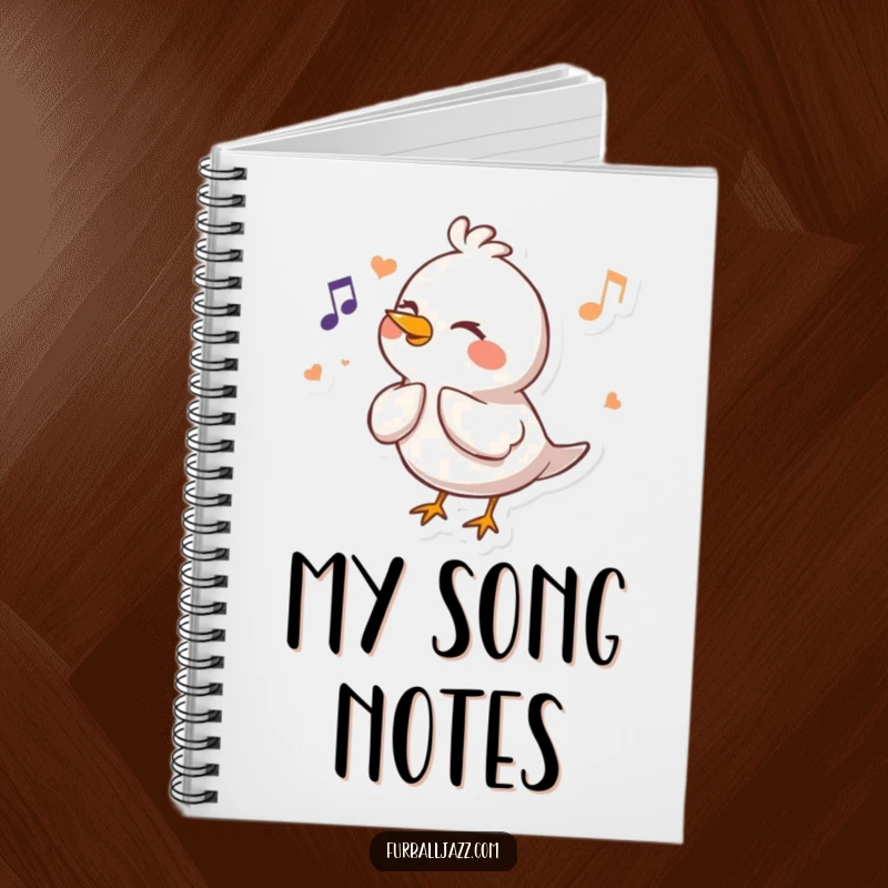 Funny Bird Flute Notebook cover art shows a happy bird character fluting a cheerful melody, ideal for note-taking with a musical theme.