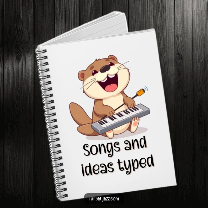 Funny otter notebook featuring a playful otter jamming on a keyboard with a wide grin, inspiring cheerful writing.