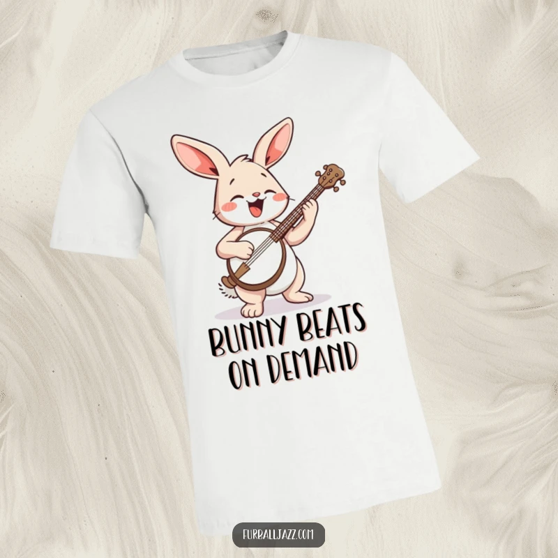 Funny Rabbit T-Shirt: A happy rabbit in mid-strum on a banjo, bouncing with pure musical delight.