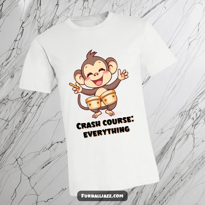 Funny Monkey T-Shirt: A delighted monkey enthusiastically playing cymbals, embodying pure, unadulterated musical joy. Great funny gift.