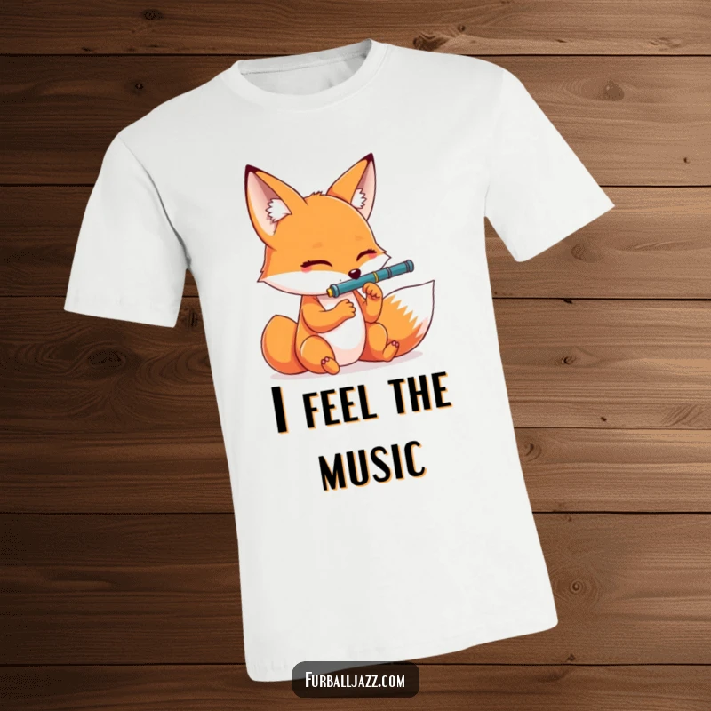 Funny fox intensely playing the clarinet with closed eyes, capturing dramatic musical passion on this funny t-shirt.