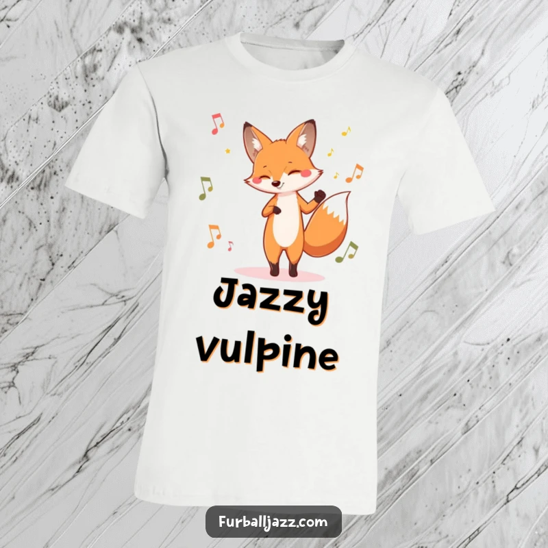 Funny fox t-shirt featuring a fox in a cool pose, tapping its foot to an unseen jazzy beat, exuding style and rhythm.