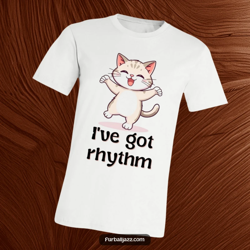 Funny tap dancing cat t-shirt featuring a cat in full tap dance motion, exuding pure energy and playful bounce, a great gift.