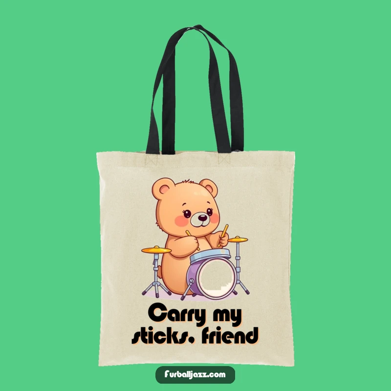 Funny Bear Cub Drummer Tote Bag - Musical Companion Gift