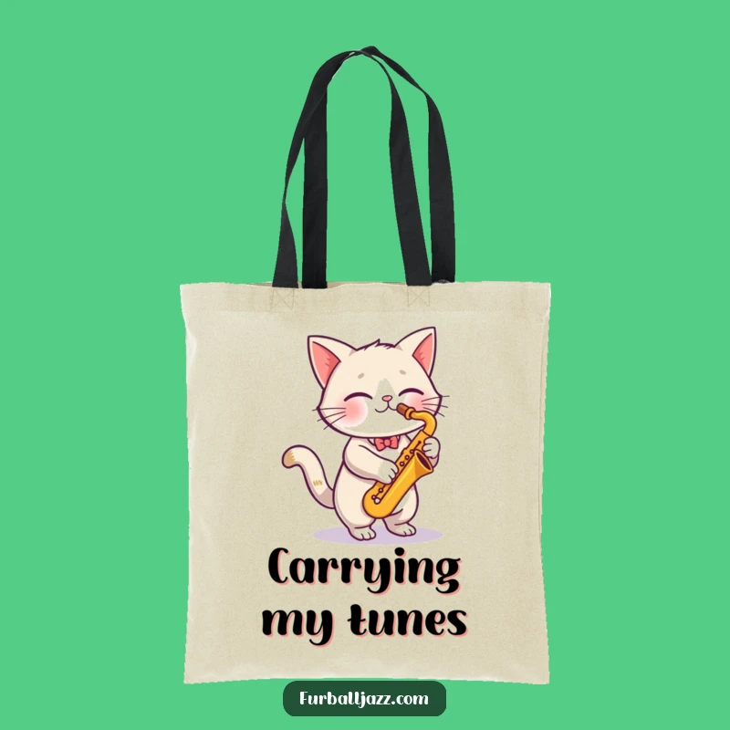 Funny Cat Saxophone Tote Bag - Jazzy Feline Musician Funny Gift Bag